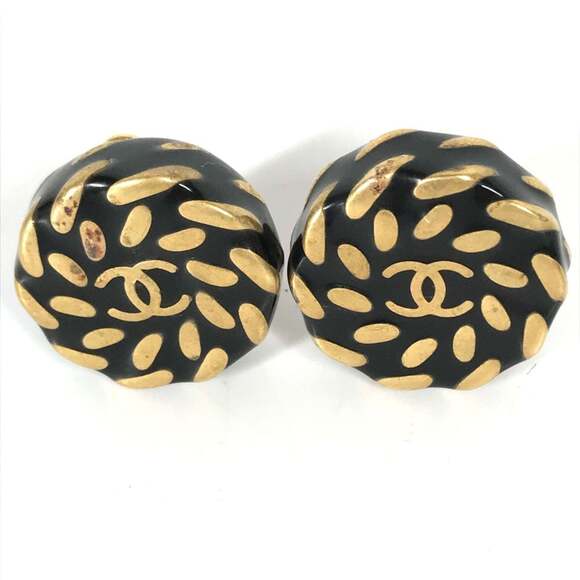 CHANEL Vintage Black Logo Earrings